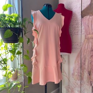 Nicole Miller Studio blush pink ruffle shift dress 4